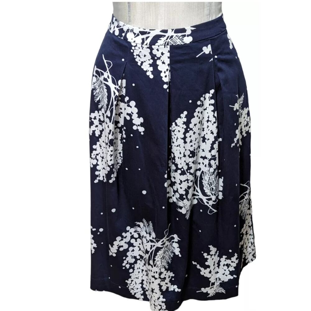Boden Skirt Womens Size 8p Navy & White Pleated Midi Pockets Cottage Core